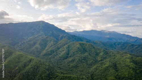 Aerial view of mountains and chewed roads on the mountain during sunset at Khao Kho Viewpoint, Phetchabun Province, Thailand
