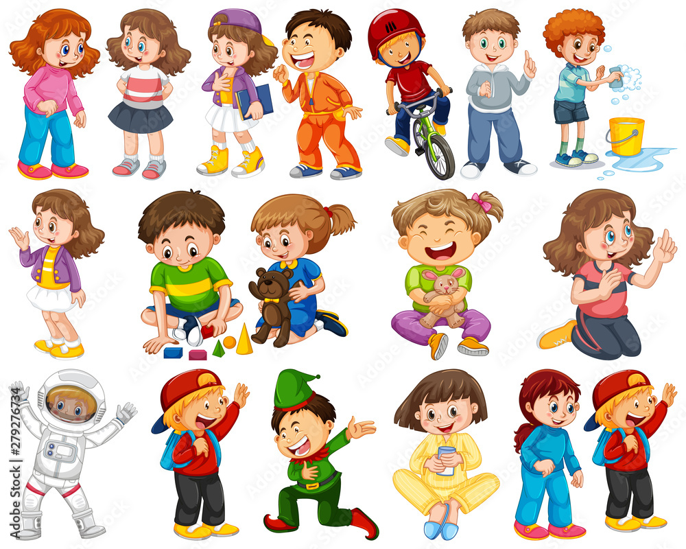 Kids in large group acting our varoous roles Kids in large group acting our varoous roles