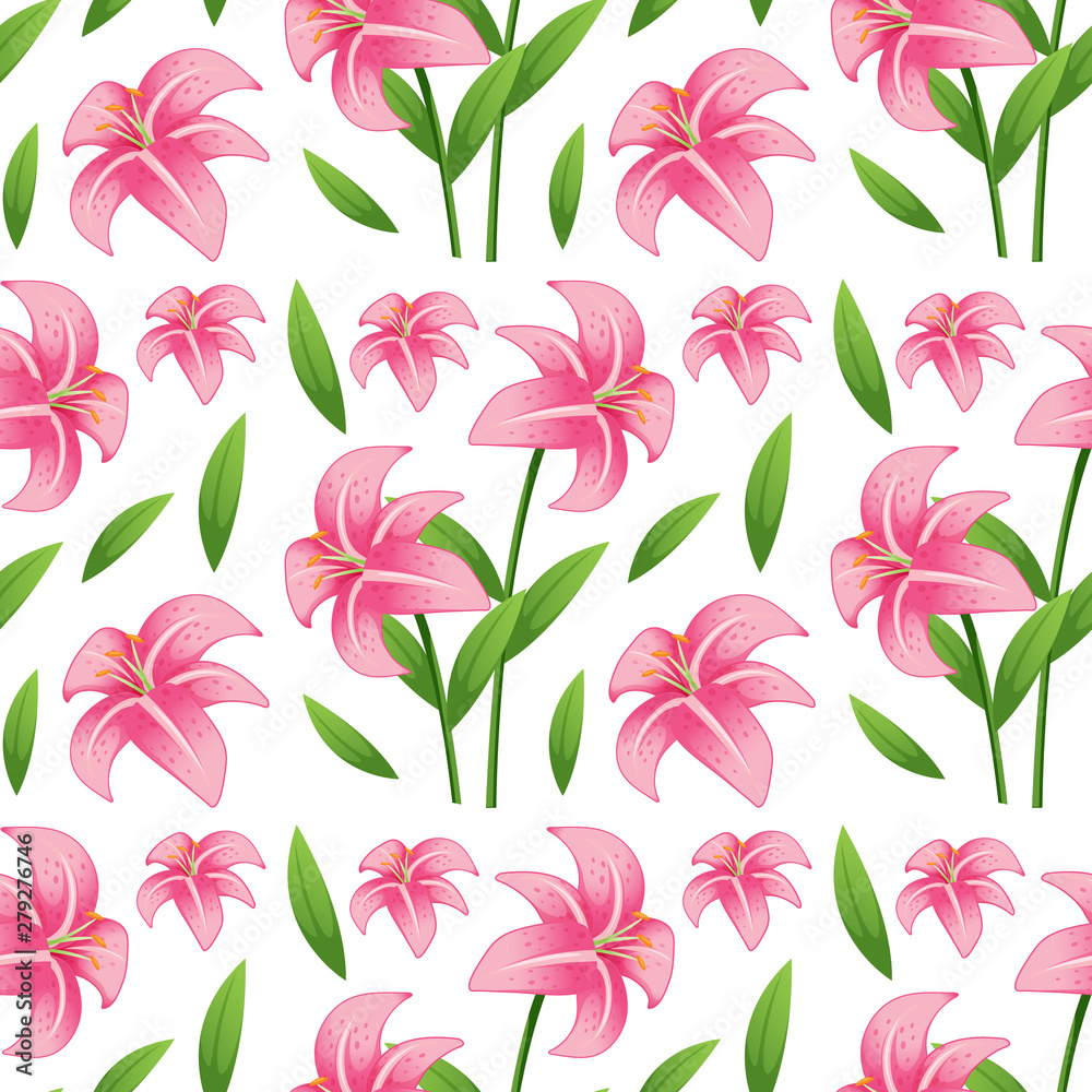 Seamless pattern tile cartoon with lilly flower