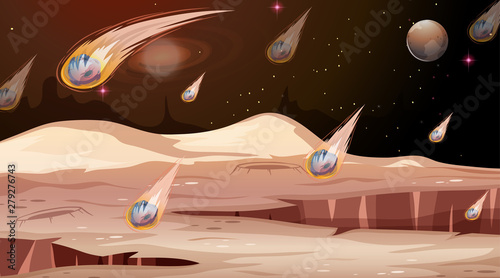 Mars and asteroid scene
