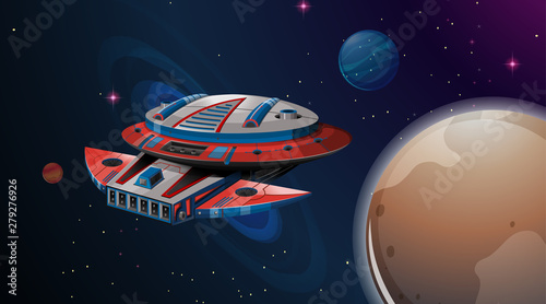 Space ship planet scene