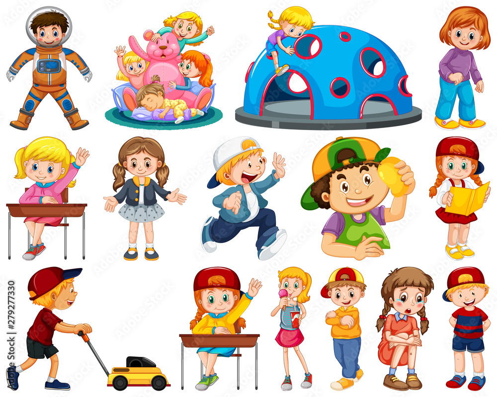 Kids in large group acting our varoous roles Kids in large group acting our varoous roles