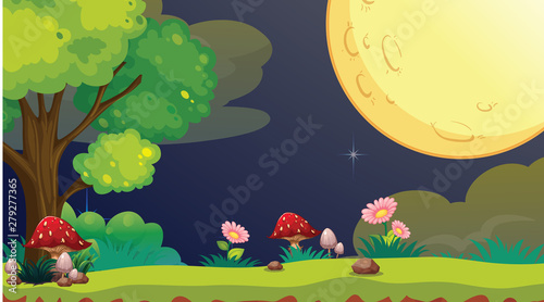 Night park scene with full moon