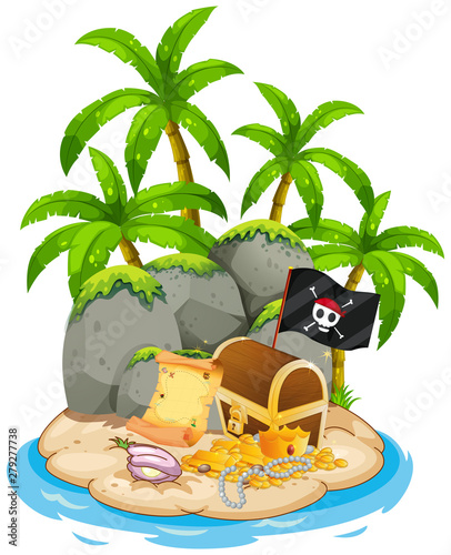 Treasure on island beach scene