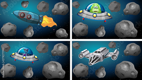 Set of space ships and asteroids