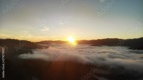 sunset dawn over the sea of clouds and mountain