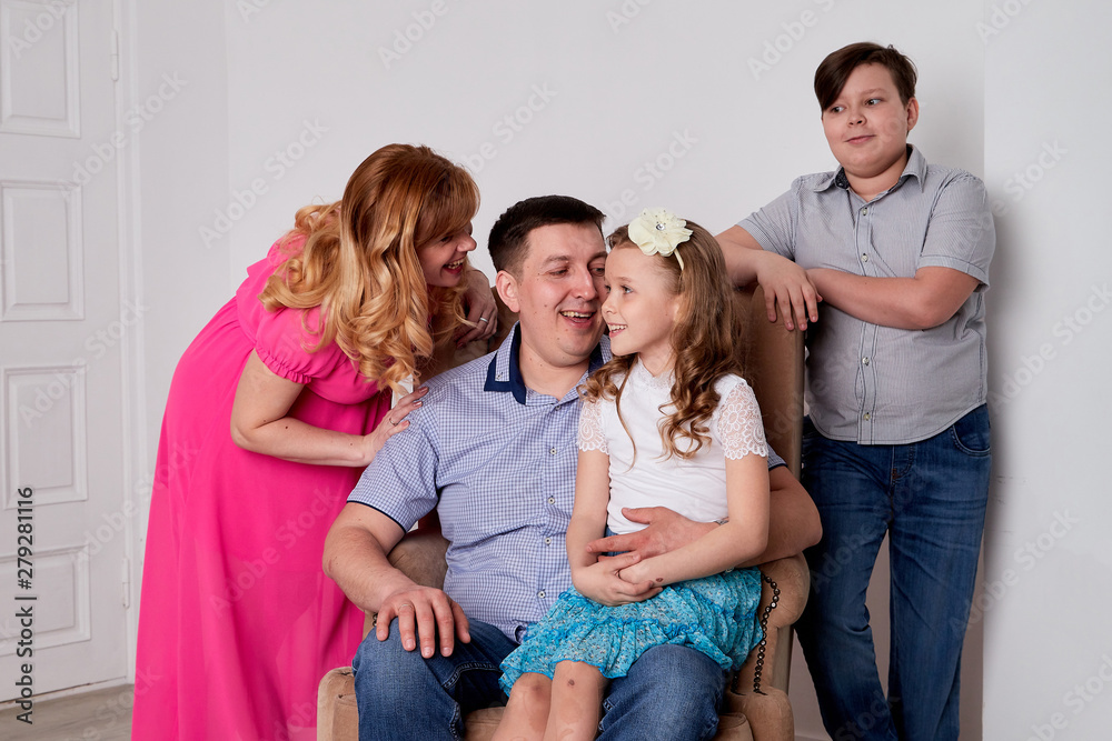 Family spending time together at home in living room