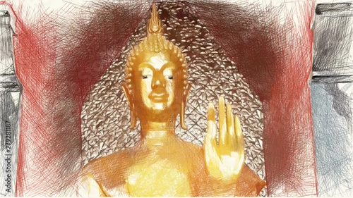 art drawing color of gold buddha statue