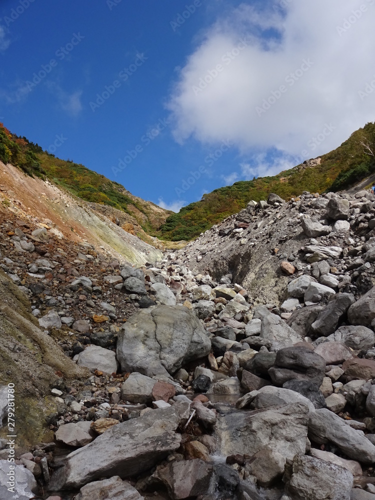 Landscape with Rocks and mountain in Aomori, Japan