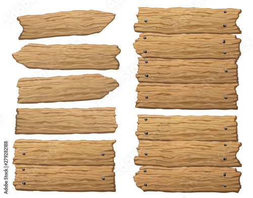 Set of wooden banner, sign posts or boards.
