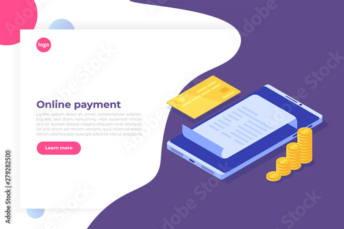 Digital bill, electronic receipt or invoice vector illustration isometric. Online shopping.