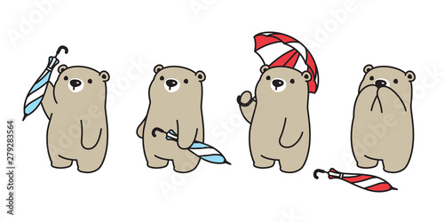 Bear vector icon polar bear umbrella rain logo cartoon character doodle illustration design