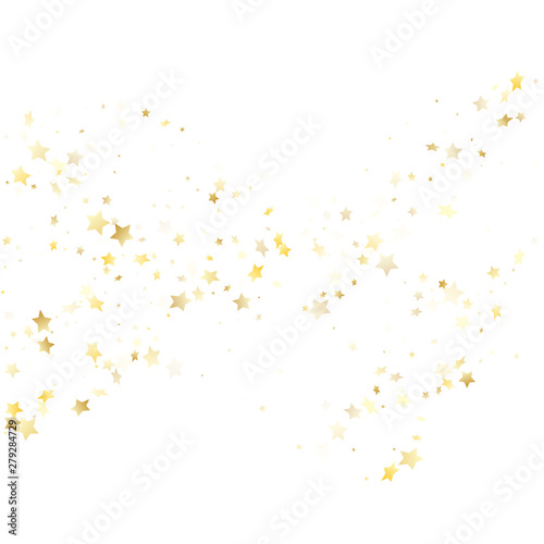 Flying gold star sparkle vector with white background.