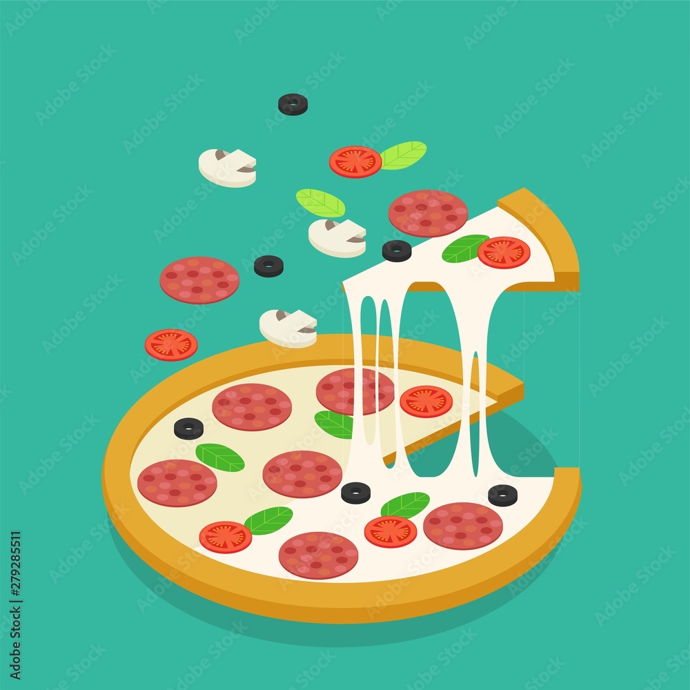 Isometric design pizza. flat design style minimal vector illustration.  Stock Vector | Adobe Stock