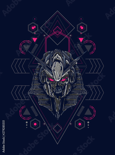 Mecha anubis heal lgoo illustration with sacred geometry pattern as the background photo