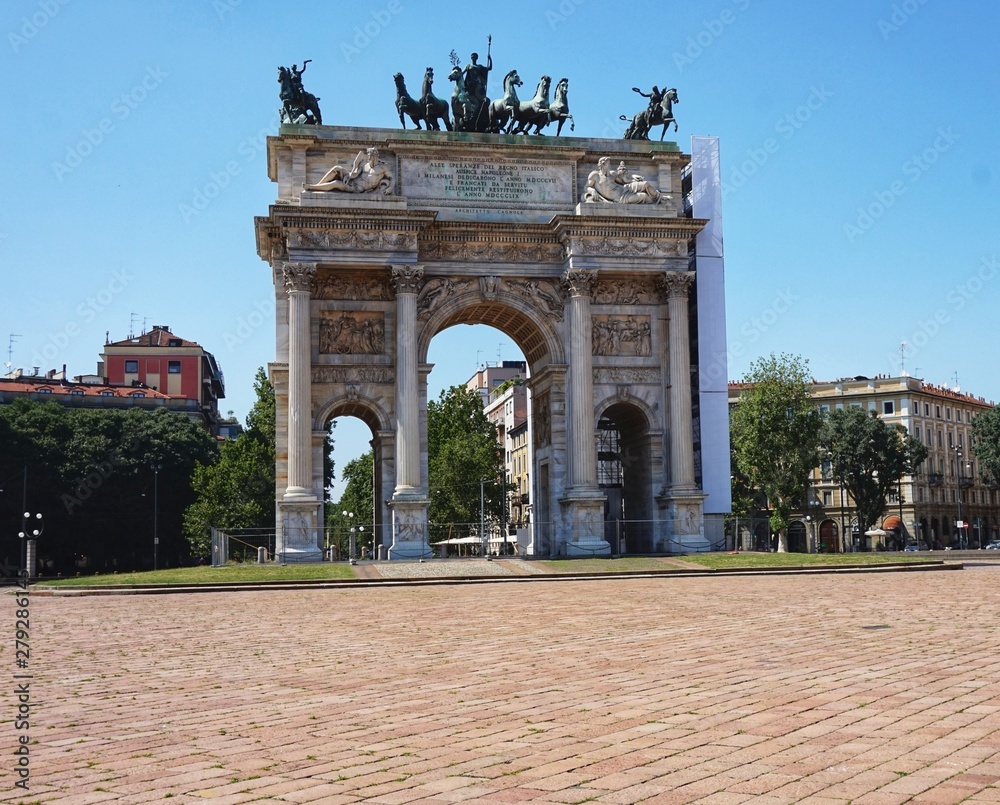 View of the Arch of Peace in Milan’s Sempione Square (Arco della Pace)