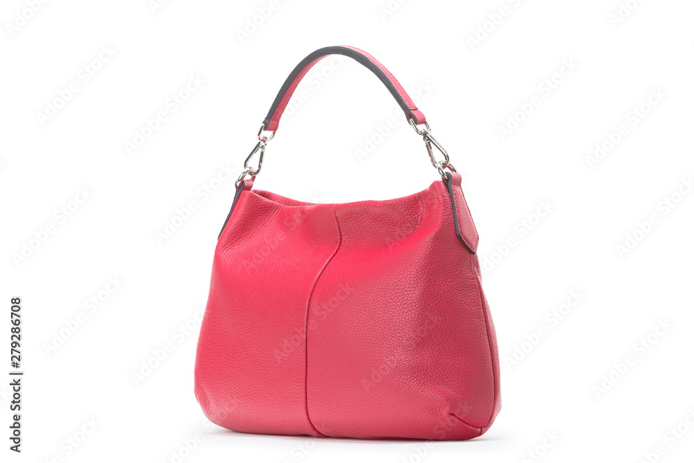 Capacious female purse handbag over a white background