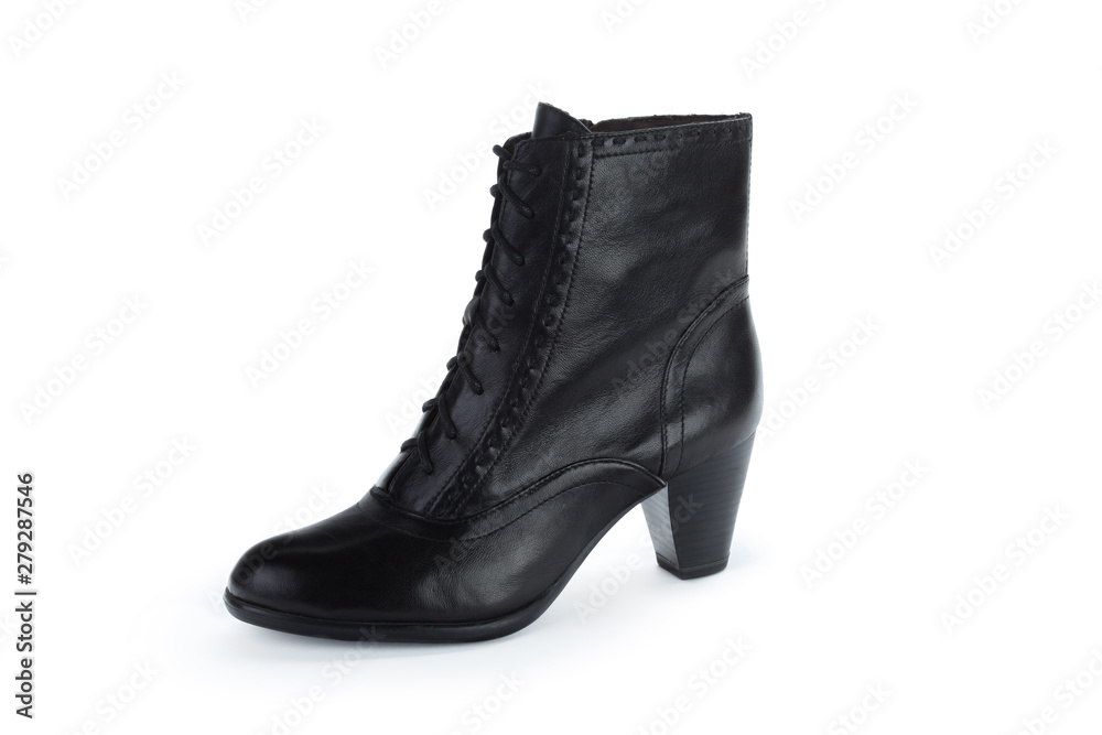 Female autumn-winter leather ankle  boots isolated on white background