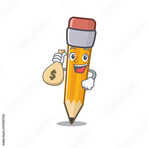With money bag pencil cartoon above the a notebooks