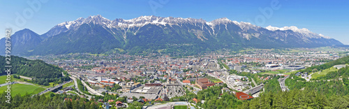 Lovely panoramic view from Ski-Jump point "Bergisel" above Innsbruck 