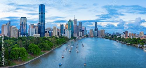 Panorama of Brisbane skyline at sunset photo