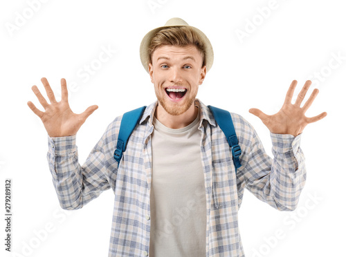 Emotional young tourist on ...