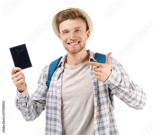 Young tourist with passport...
