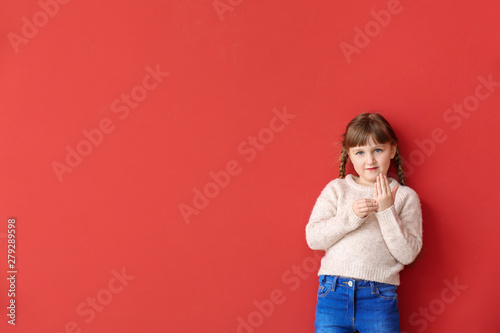 Cute deaf mute girl using s...