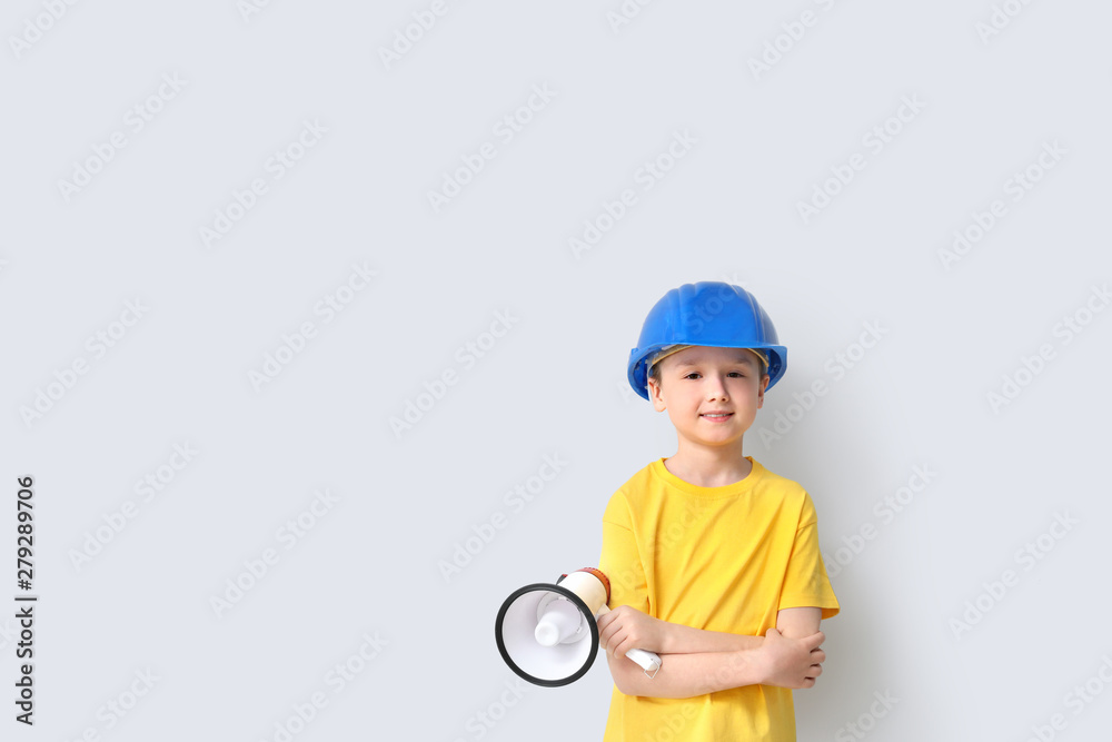Cute little foreman with megaphone on white background Cute little foreman with megaphone on white background