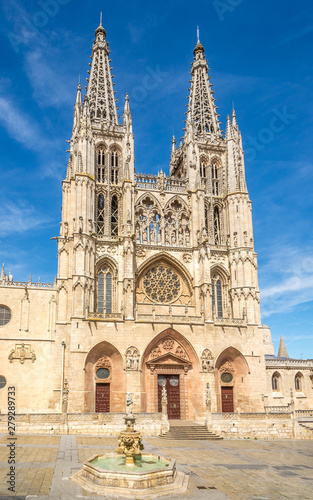 View at the Cathedral of Saint Mary from Santa Maria place in Burgos - Spain