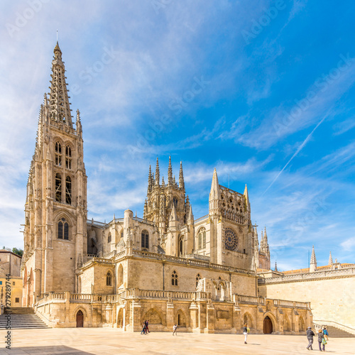 View at the Cathedral of Saint Mary from Rey San Fernando place in Burgos - Spain