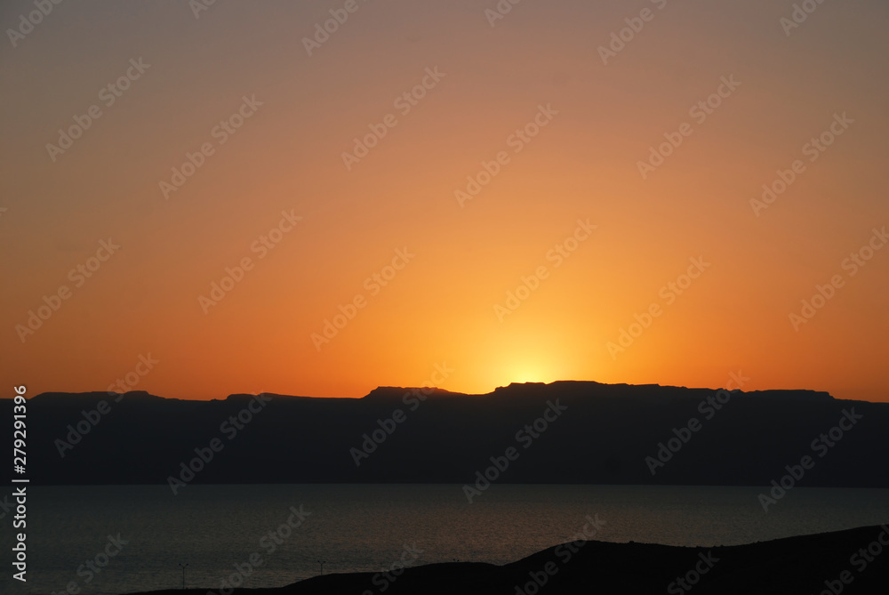 Sunset over the Gulf of Aqaba in Jordan
