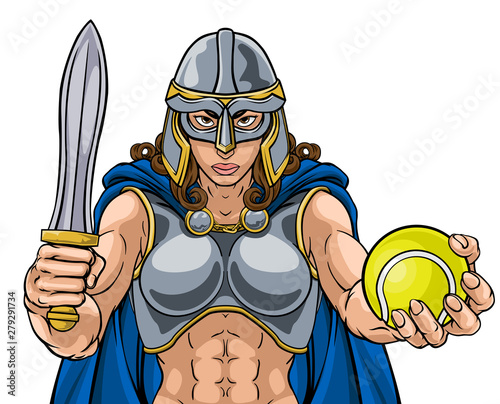 A female Viking, Trojan Spartan or Celtic warrior woman gladiator knight tennis sports mascot