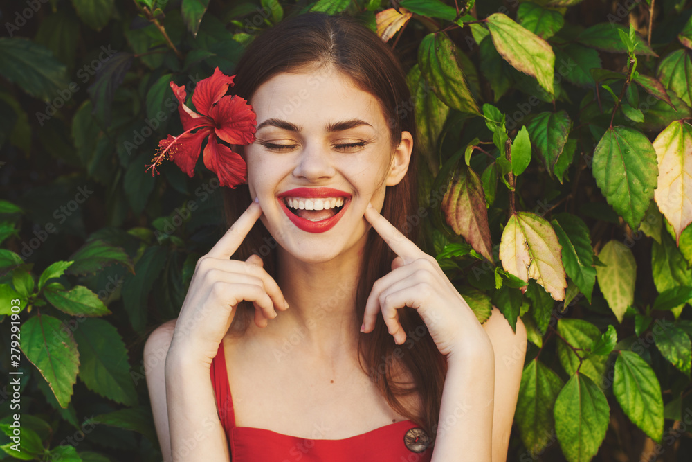 beautiful woman with perfect skin smiles