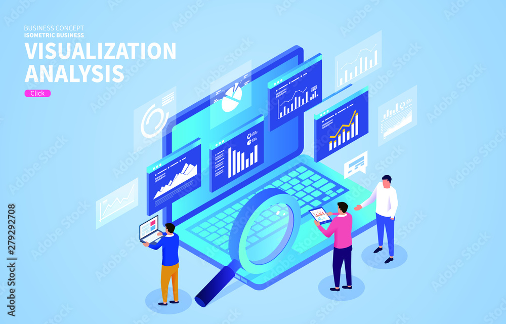 Businessmen's analysis of web page and data interaction, the concept of business data visualization