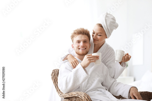 Morning of happy young coup...