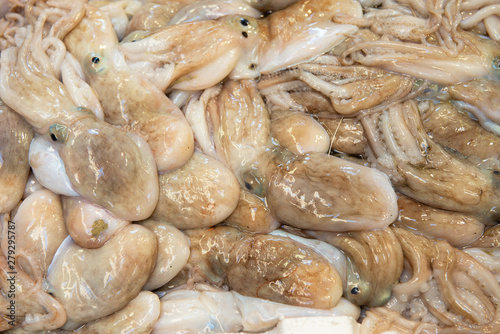 Fish market in Italy. Fresh seafood outdoor mart in Italy. photo