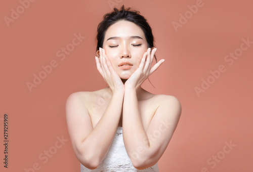 Wallpaper Mural  beauty woman asia and have white skin charm and brown background Torontodigital.ca