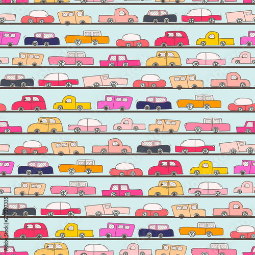 Seamless pattern with car doodle pattern background. Vector illustrations for gift wrap design.