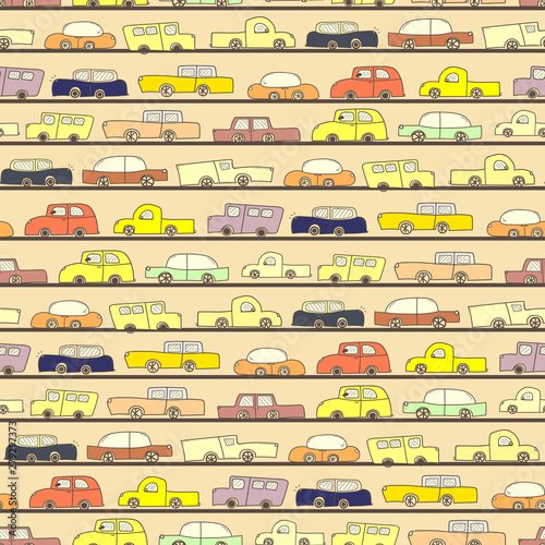 Seamless pattern with car doodle pattern background. Vector illustrations for gift wrap design.