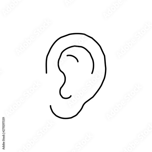 Line drawing of Ear Sketch Symbol. Vector Listen Element Line drawing, Vector illustration. 