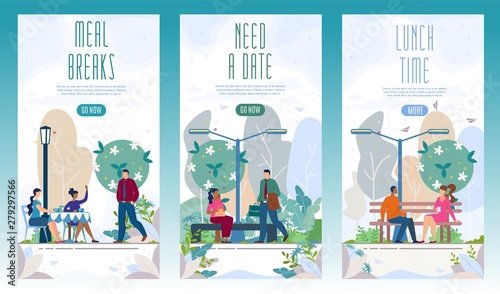 City Recreational Park Flat Vector Web Banners Set