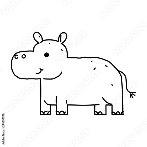 Line drawing of cute hippo ...