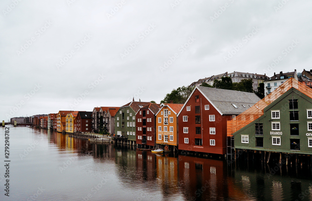 Typical colored Norwegian houses on the water (or near the water)