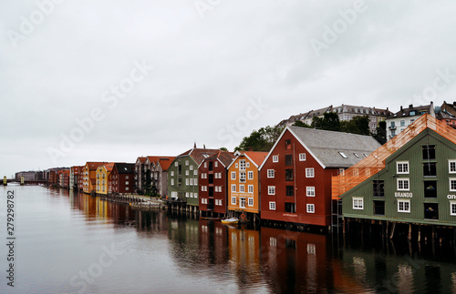Typical colored Norwegian houses on the water (or near the water)