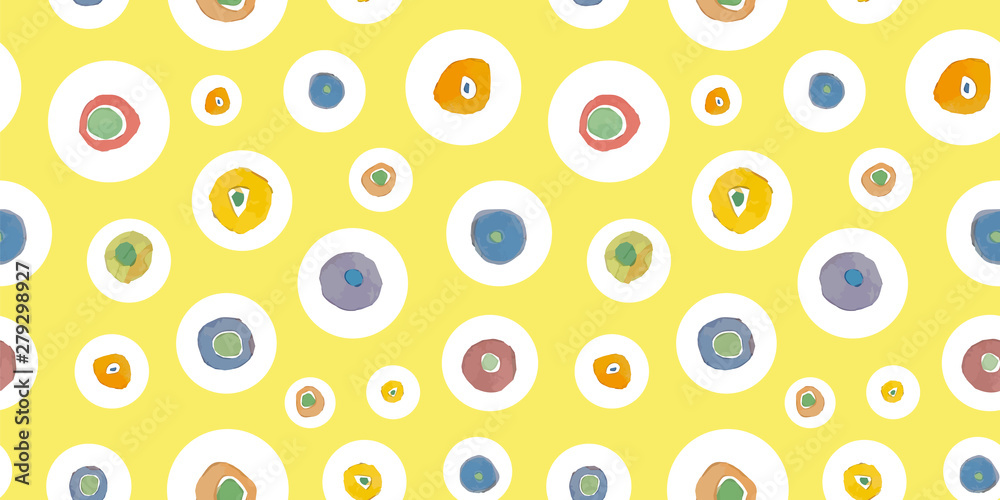 Yellow vector repeat pattern with white dot and watercolor spot. Pastel colors. Perfect for paper and textile projects. Surface pattern design. Yellow vector repeat pattern with white dot and watercolor spot. Pastel colors. Perfect for paper and textile projects. Surface pattern design.