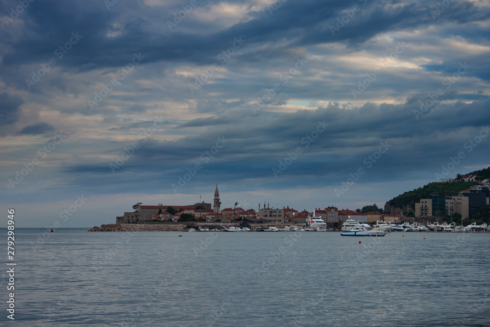 view of old town of Budva, Montenregro in the adriatic sea