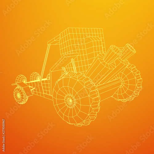 Off road dune buggy car. Terrain vehicle. Outdoor car racing, extreme sport oncept. Wireframe low poly mesh vector illustration