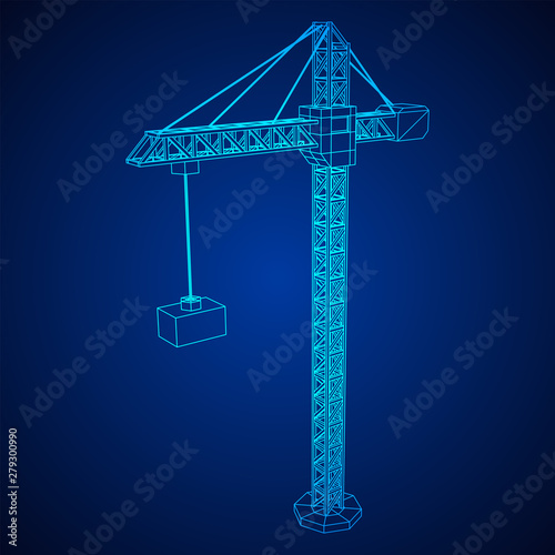 Tower construction building crane. Wireframe low poly mesh vector illustration
