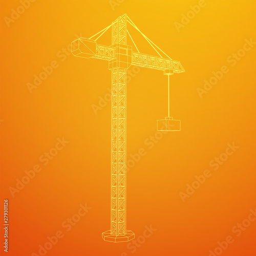 Tower construction building crane. Wireframe low poly mesh vector illustration